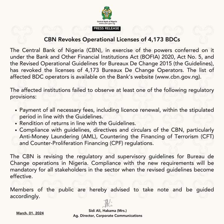 Full List of All 4,173 BDC Whose License Were Revoked by CBN Amidst Economic Reforms 