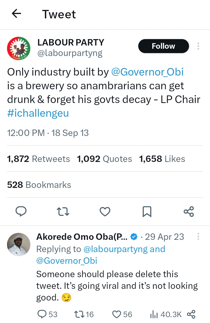 Peter Obi Built Brewery So Anambra People Could Get Drunk and Forget His Govt Decay, Labour Party Runs Peter Obi