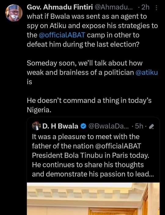 Gov Fintiri Reacts to Claim that Daniel Bwala Could be Atiku