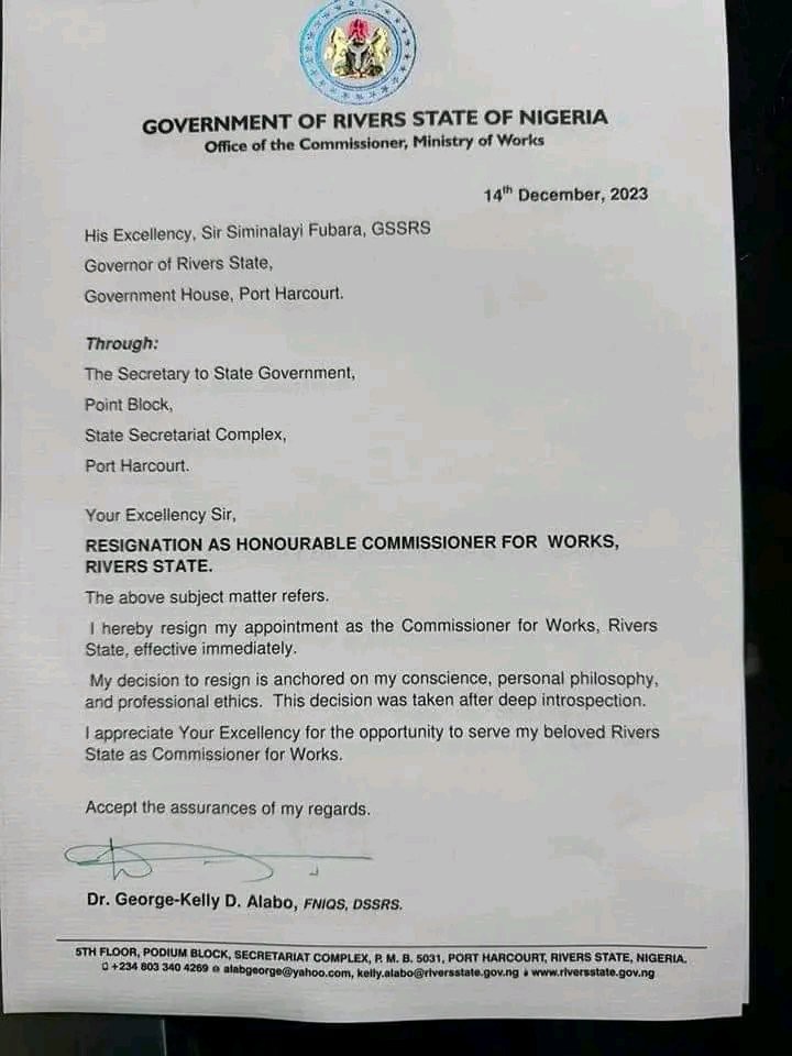 Rivers State news commissioner Resign 